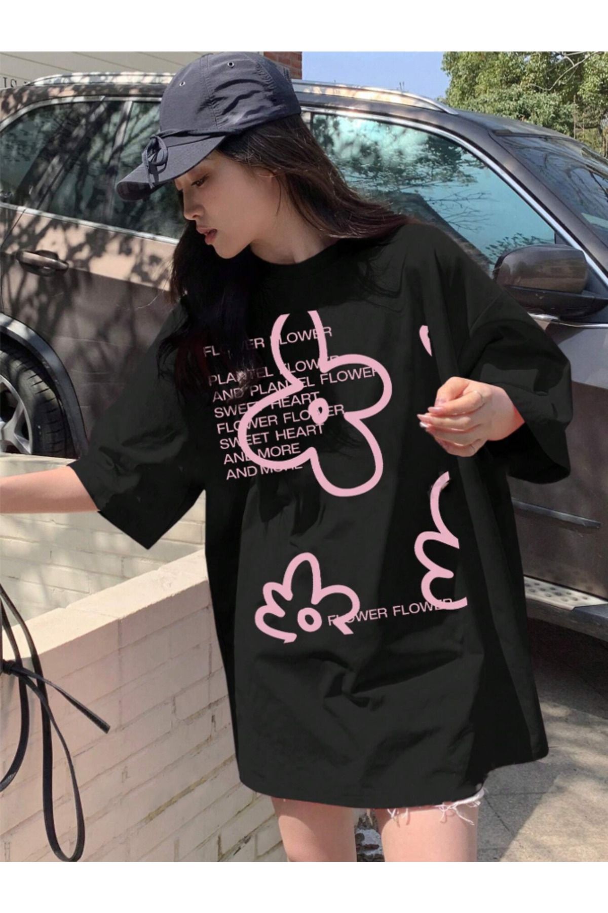 COHERENT Unisex Erkek/Kadın FLOWER Özel Baskılı Oversize Pamuklu T-Shirt
