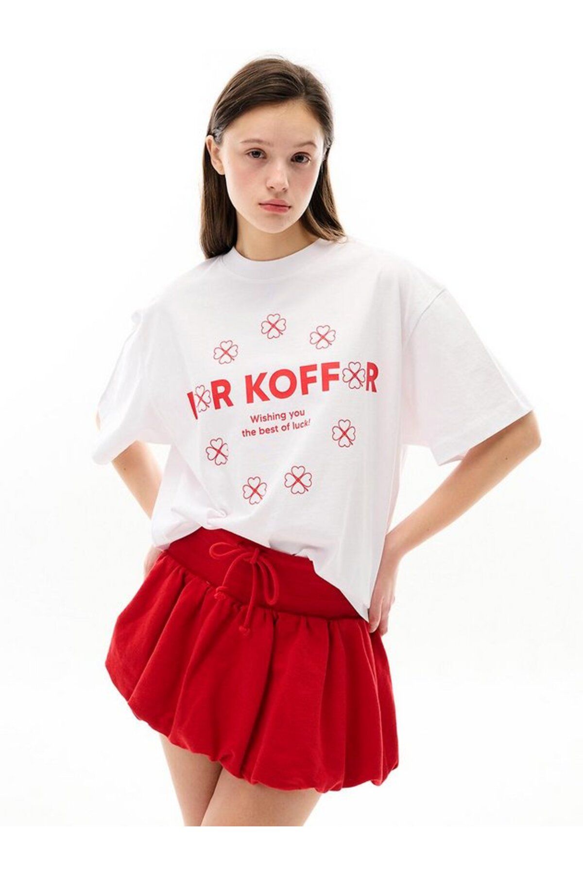 ELNOYA Unisex Oversize "Wishing You The Best of Luck" Baskılı Bisiklet Yaka Rahat T-shirt