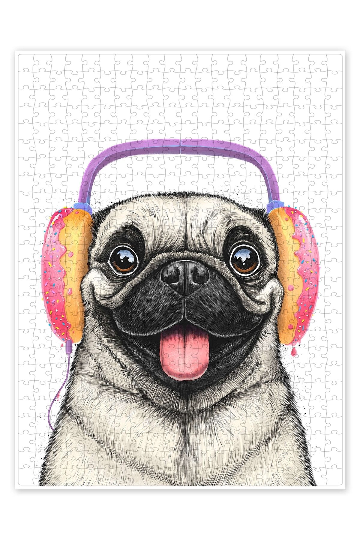 Jeronkarji Pug donut kulaklıklı 500 Parça Puzzle Yapboz Mutfak Temalı Yetişkinler için