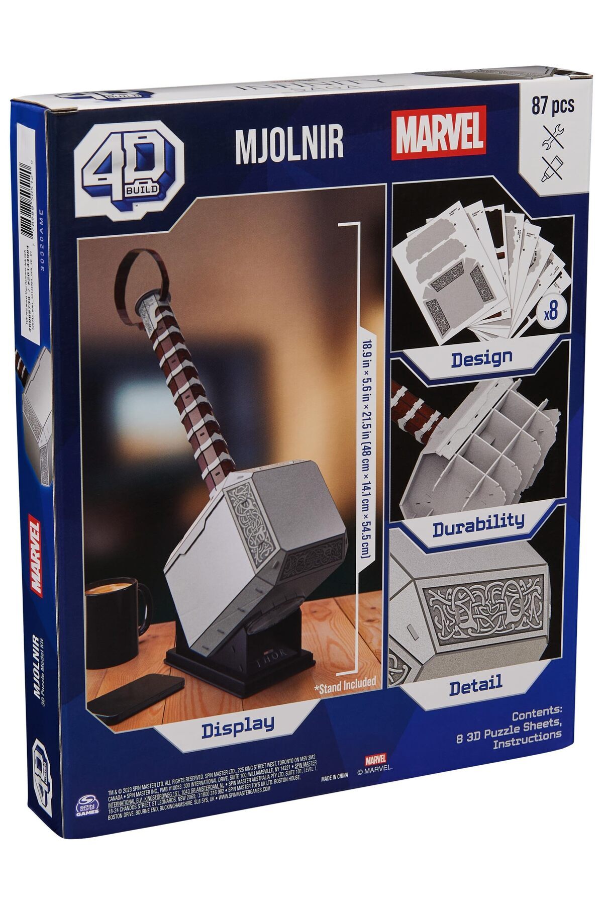Master Spin-4D Build, Marvel Mjolnir Thor Hammer 3D Puzzle Model Kit with Stand 87 Pcs | Thor Desk Decor 8