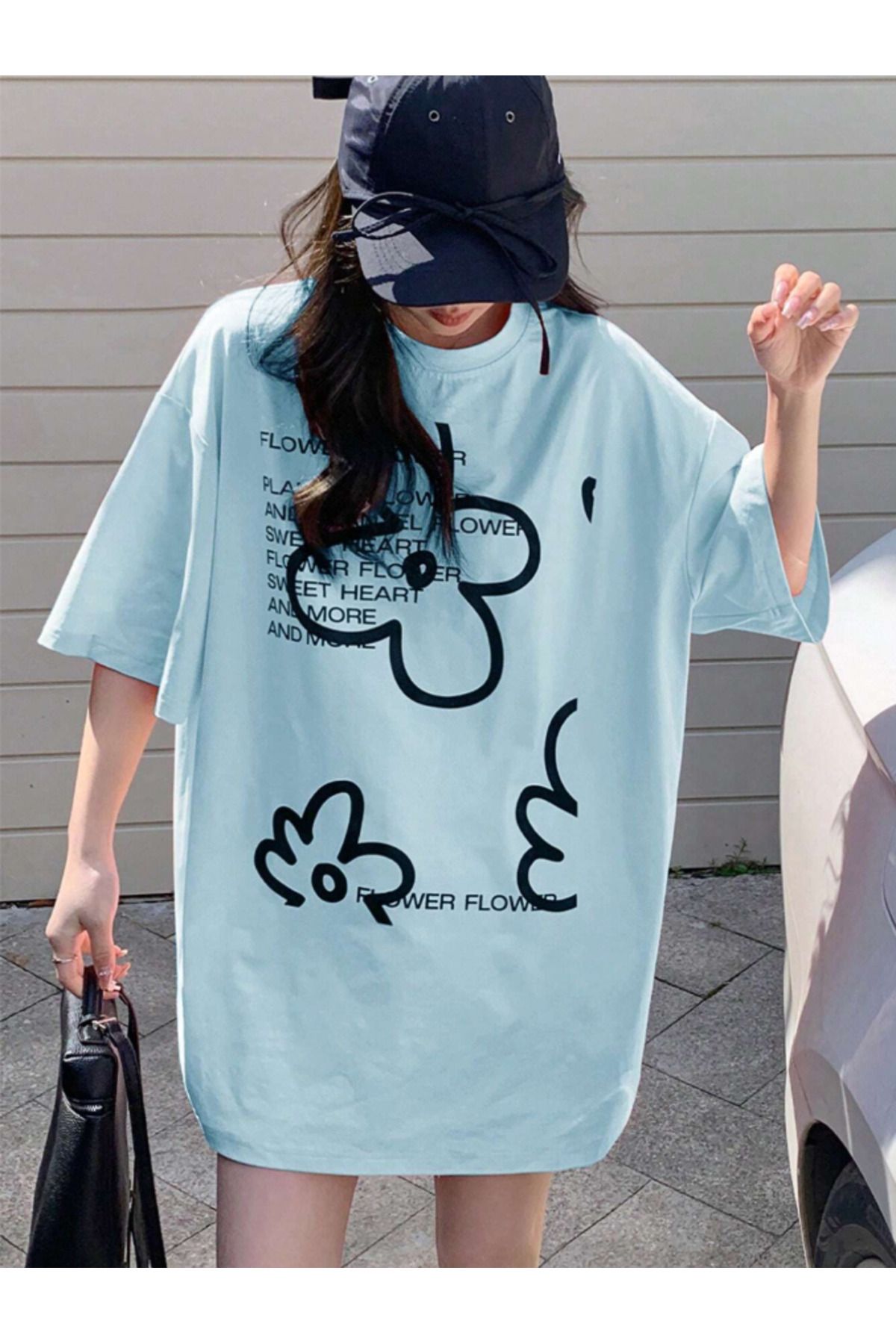 COHERENT Unisex Erkek/Kadın FLOWER Özel Baskılı Oversize Pamuklu T-Shirt