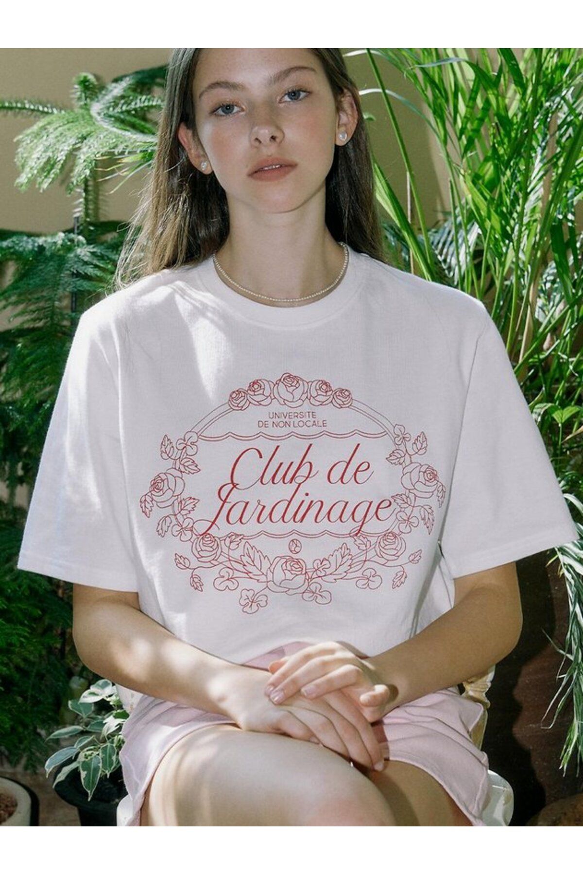 ELNOYA Unisex Pamuklu Oversize "Club De Landenage" Baskılı Bisiklet Yaka Rahat T-shirt