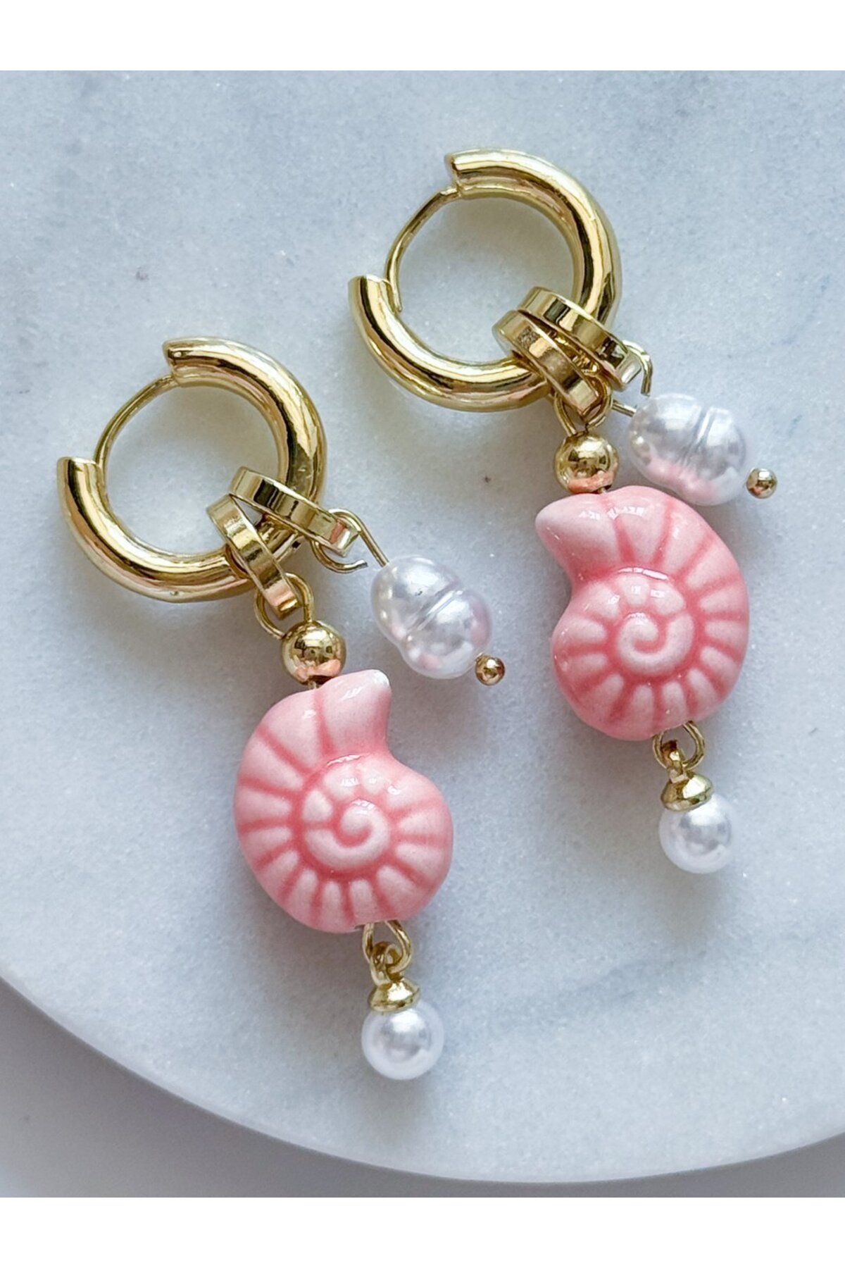 CHARMLUCKY ÇELİK CHARM SERAMİK İSTİRİDYE KÜPE