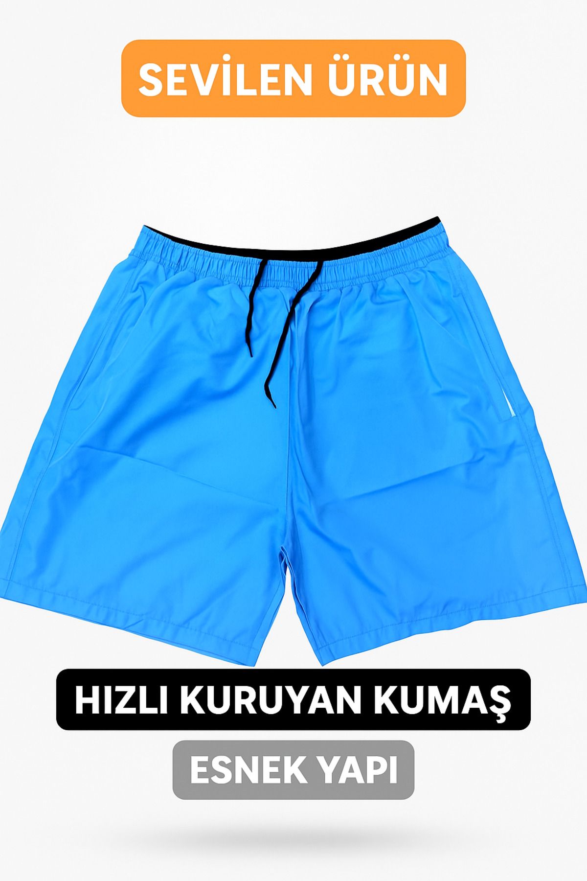 LC Waikiki Regular Fit Kısa Boy Cepli File Astarlı Beli Bağcıklı Düz Hafif Kumaş Deniz Şortu