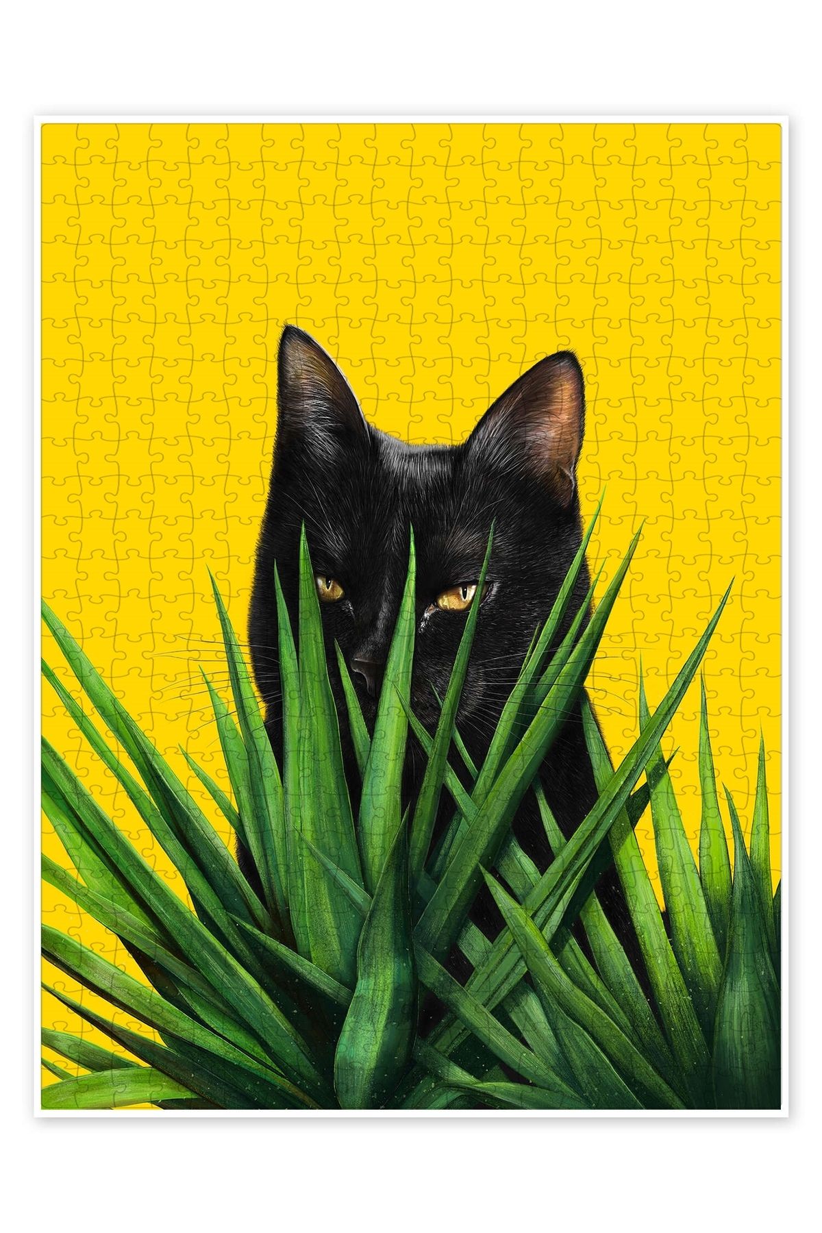Jeronkarji Yapraklar İçindeki Siyah Kedi 500 Parça Puzzle Yapboz Kedi Köpek Temalı Doğa ve Orman Hayvanları