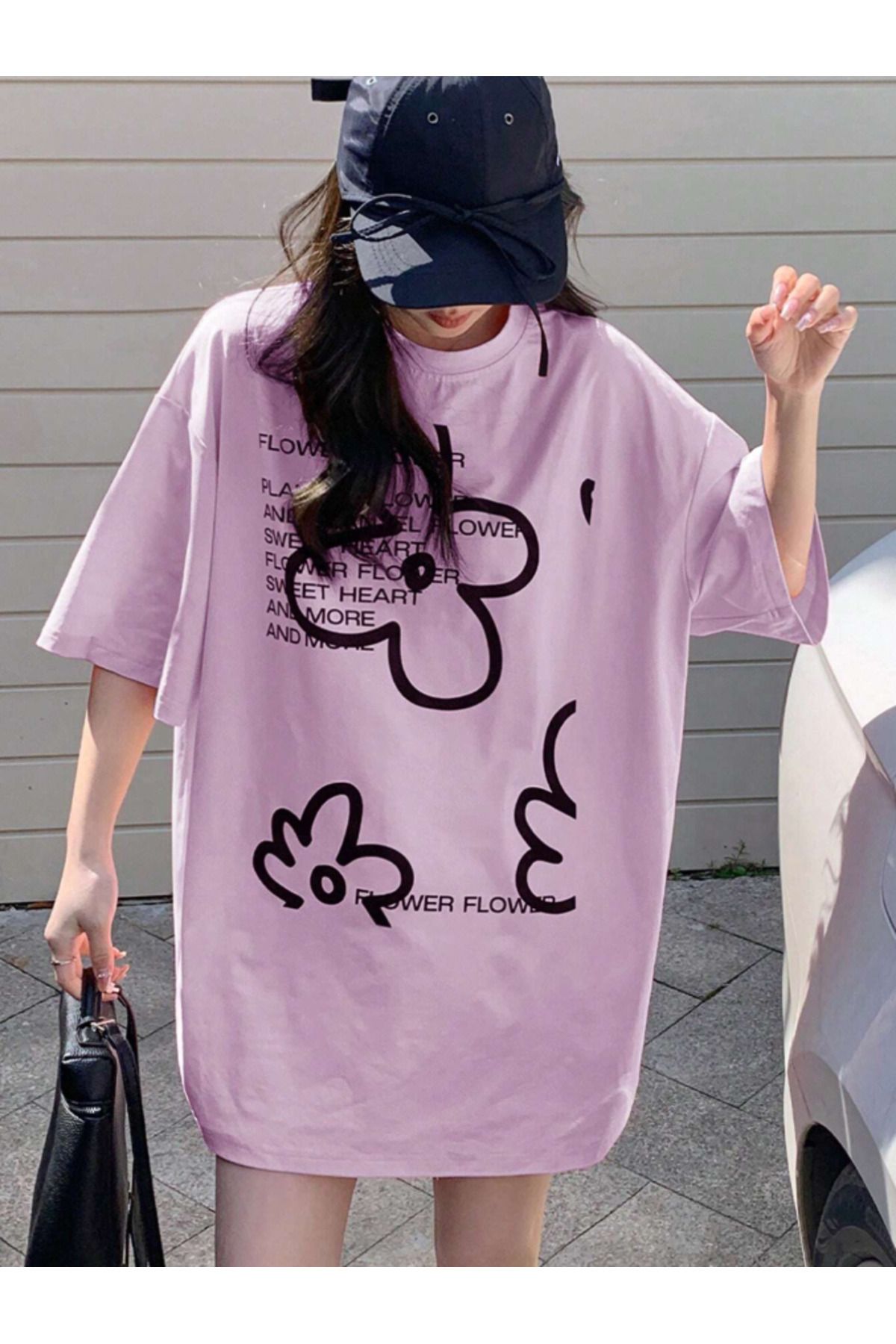 COHERENT Unisex Erkek/Kadın FLOWER Özel Baskılı Oversize Pamuklu T-Shirt