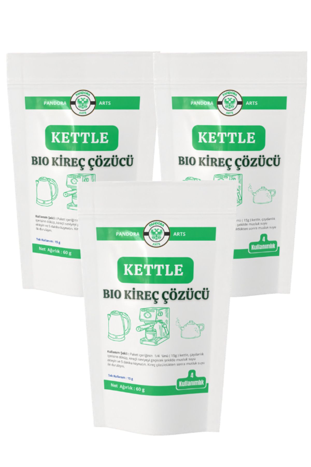 Pandora Arts Bio Kireç Çözücü 60g Kettle Çaydanlık Expresso Coffe Machine x 3 li Set (180g- 12 Kullanım)