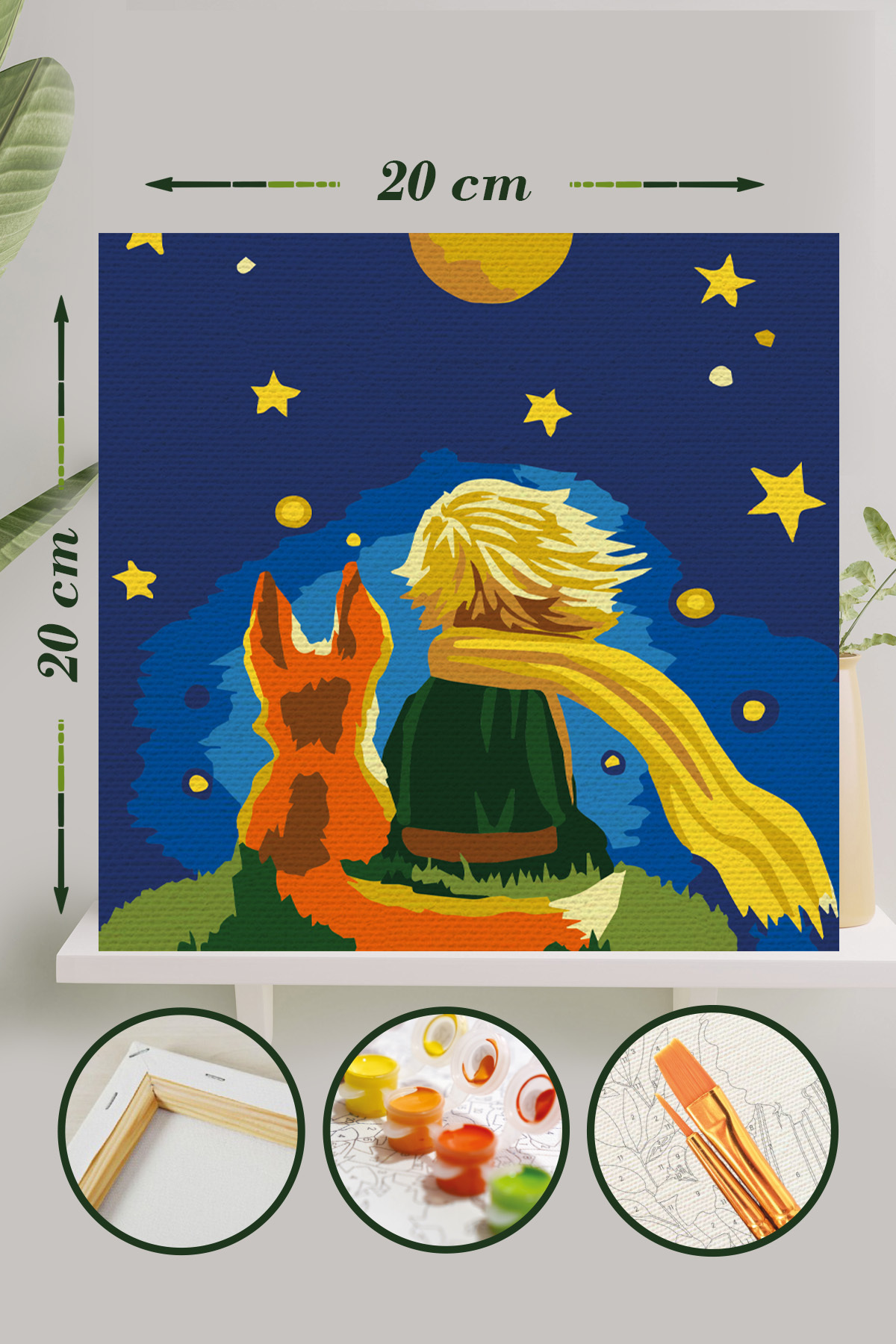 Palmiye Hobi Sanat Kırtasiye Sayılarla Boyama 20x20 Cm Tuval Seti Fırça Boya Dahil Çıtaya Gerili - Küçük Prens