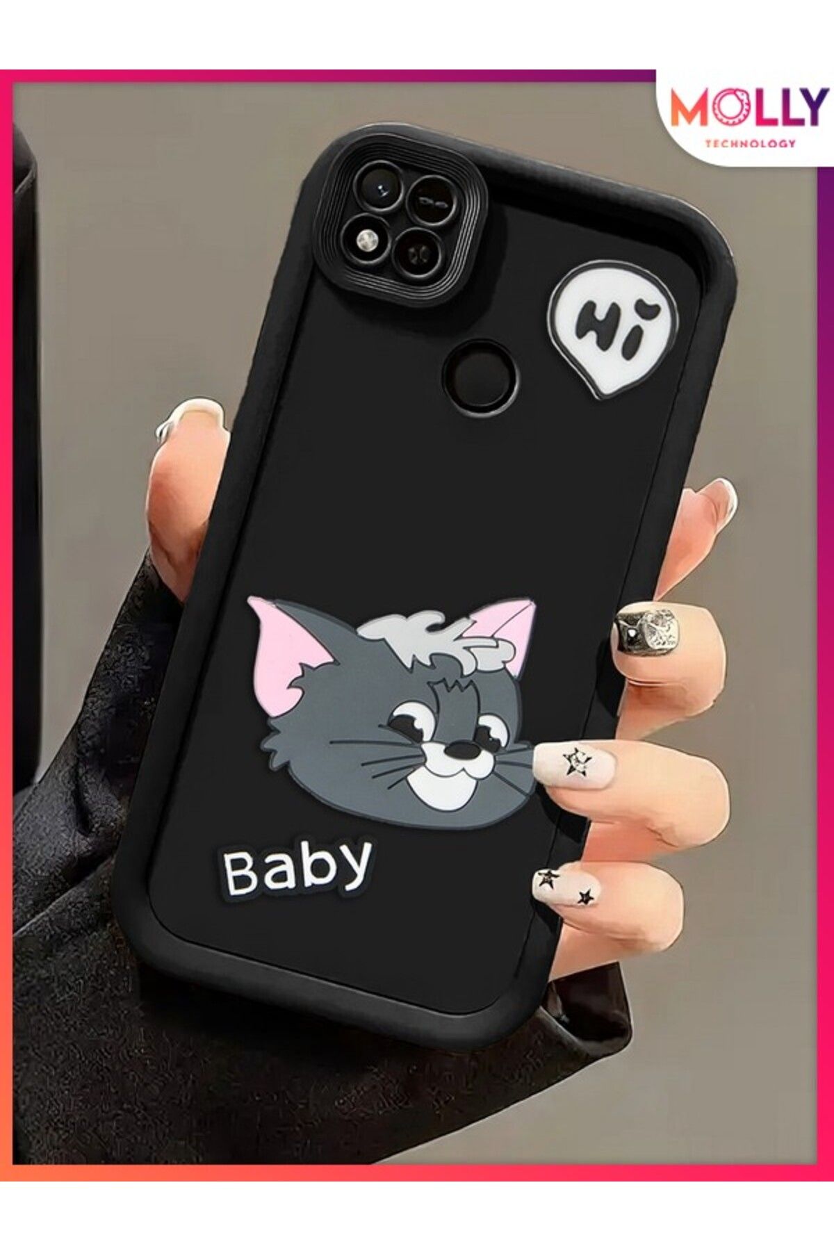 Molly Xiaomi Redmi 9C Için Siyah Kenarları Kalın 3d Kabartmalı Baby Tom Silikon Kılıf