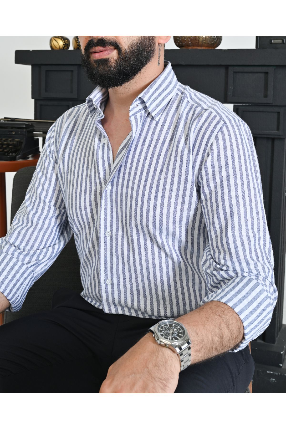 Picuardo 100% Flam Pamuk Keten Spor Altan Yaka Düğmelı Slımfıt Gömlek