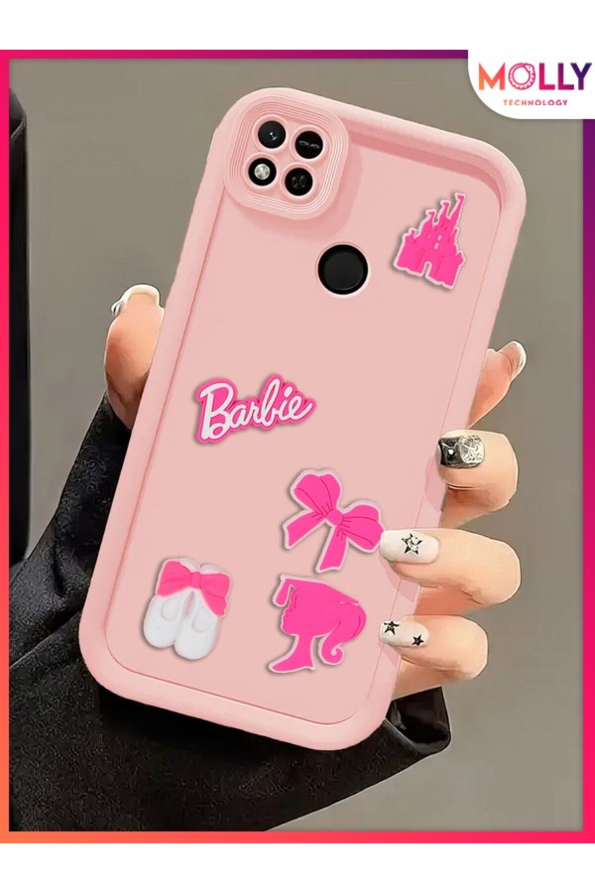 Molly Xiaomi Redmi 10A İçin Kum Pembesi Kenarları Kalın 3d Kabartmalı Cute Girl Silikon Kılıf