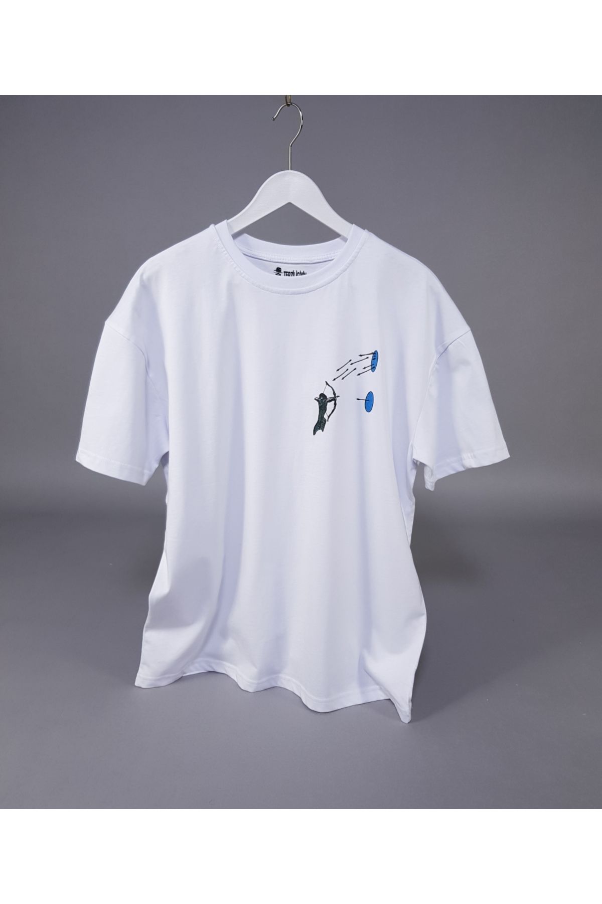 Terziligiyin Okçu Baskılı Unisex Oversize Tişört – %100 Pamuk Terletmeyen T-shirt