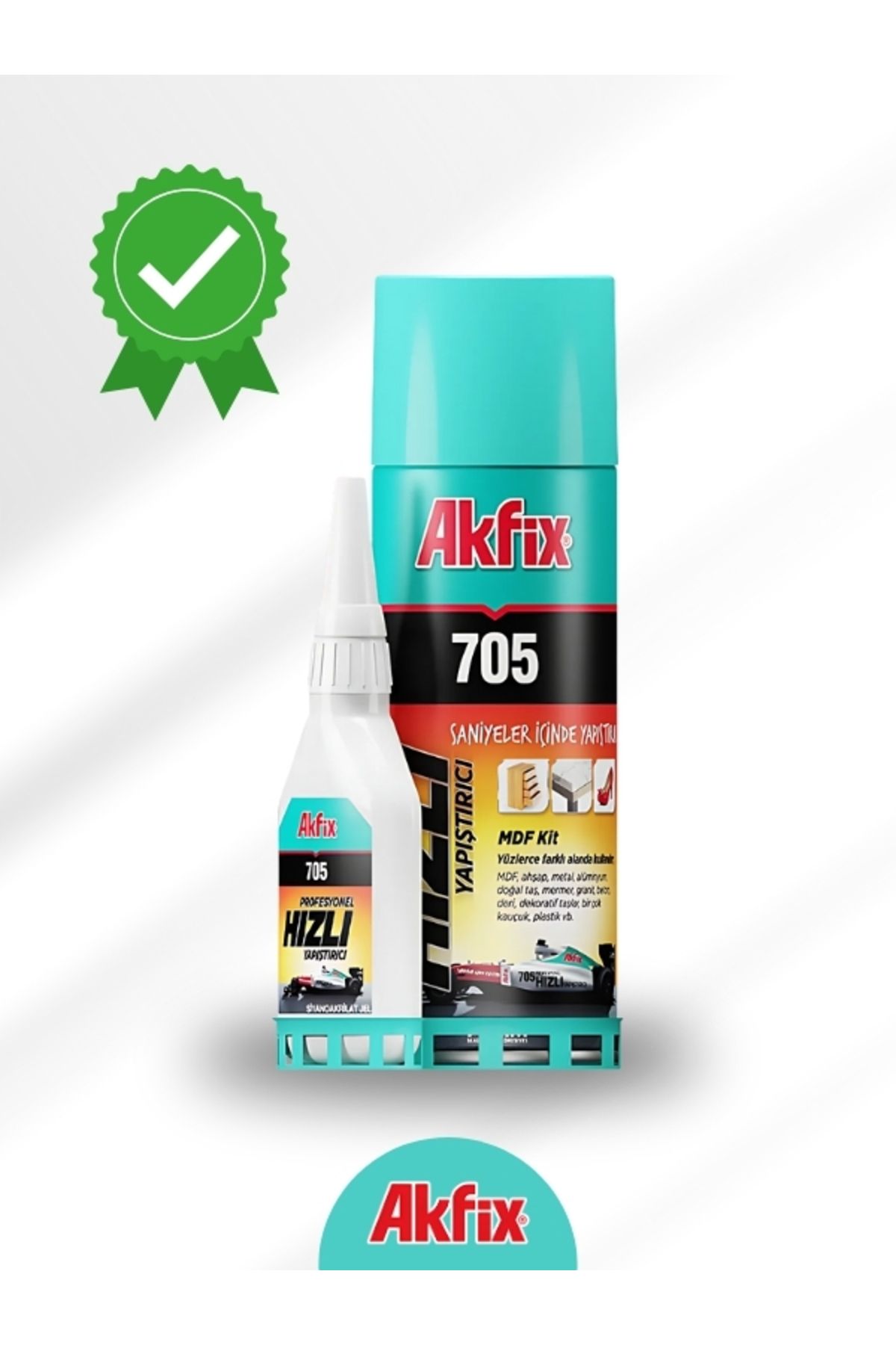 Akfix 705 Profesyonel Hızlı Yapıştırıcı Set - MDF, Ahşap, Metal Yüzeyler İçin 2 Parça (400ML+100GR)