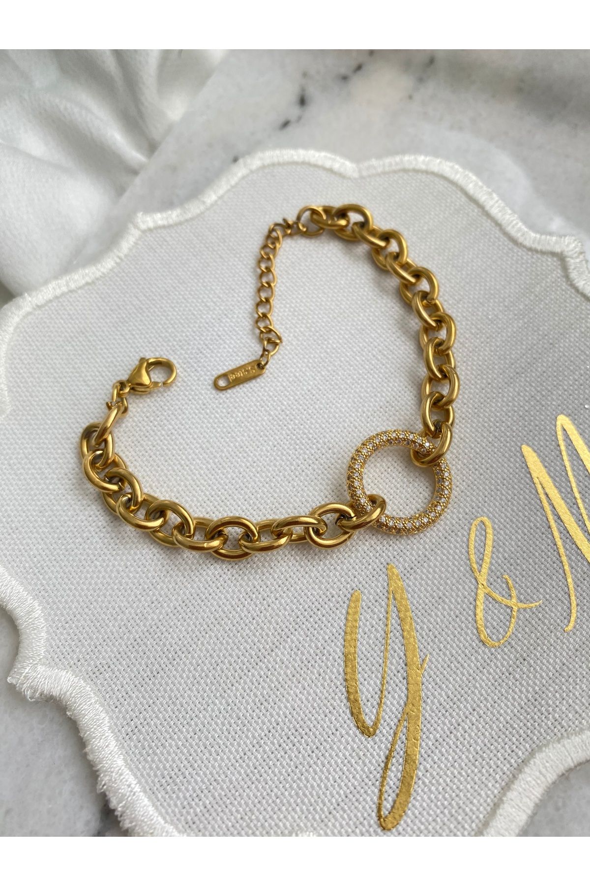 YM ÇELİK GOLD TAŞLI HALKA BİLEKLİK KARARMAZ