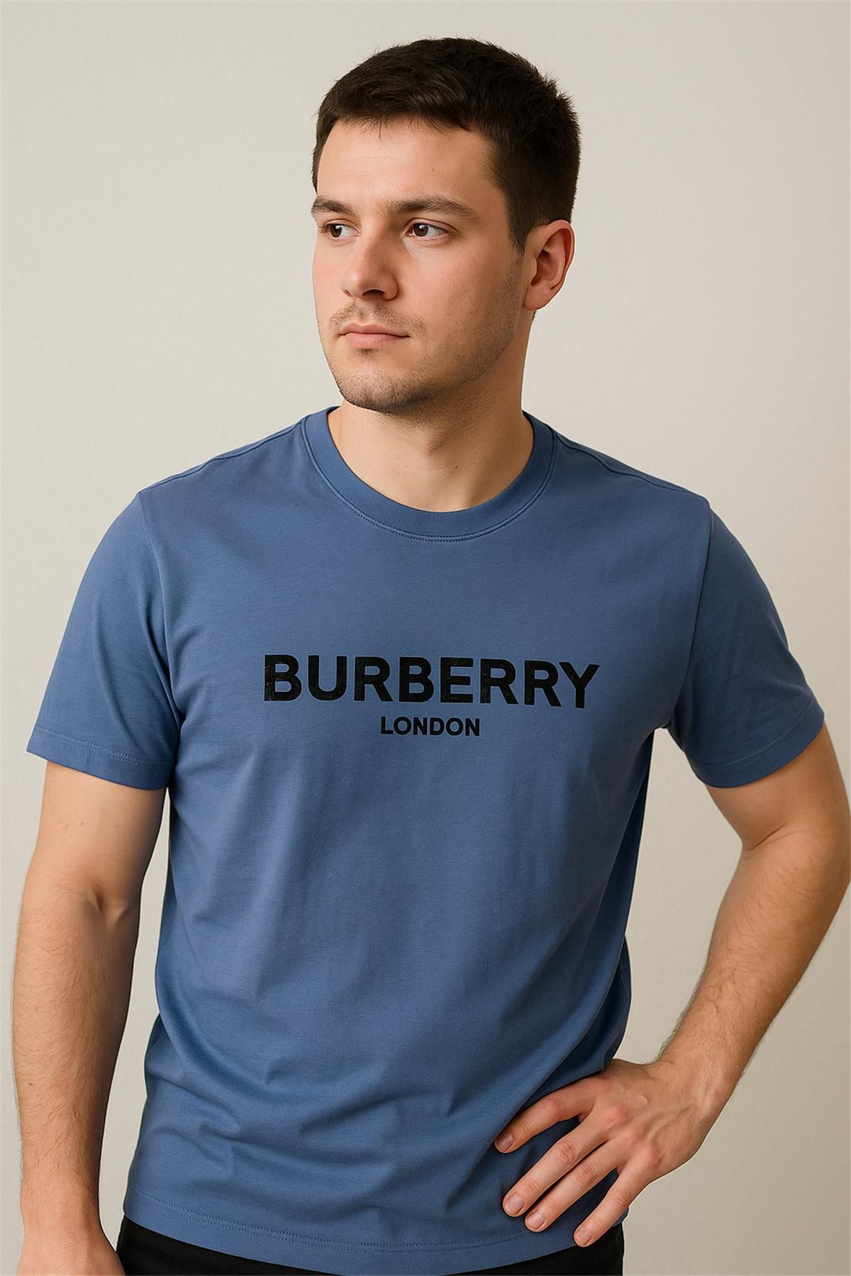 Trend07 TREND KAPINDA BURBRY LONDON BİSİKLET YAKA TSHİRT İNDİGO