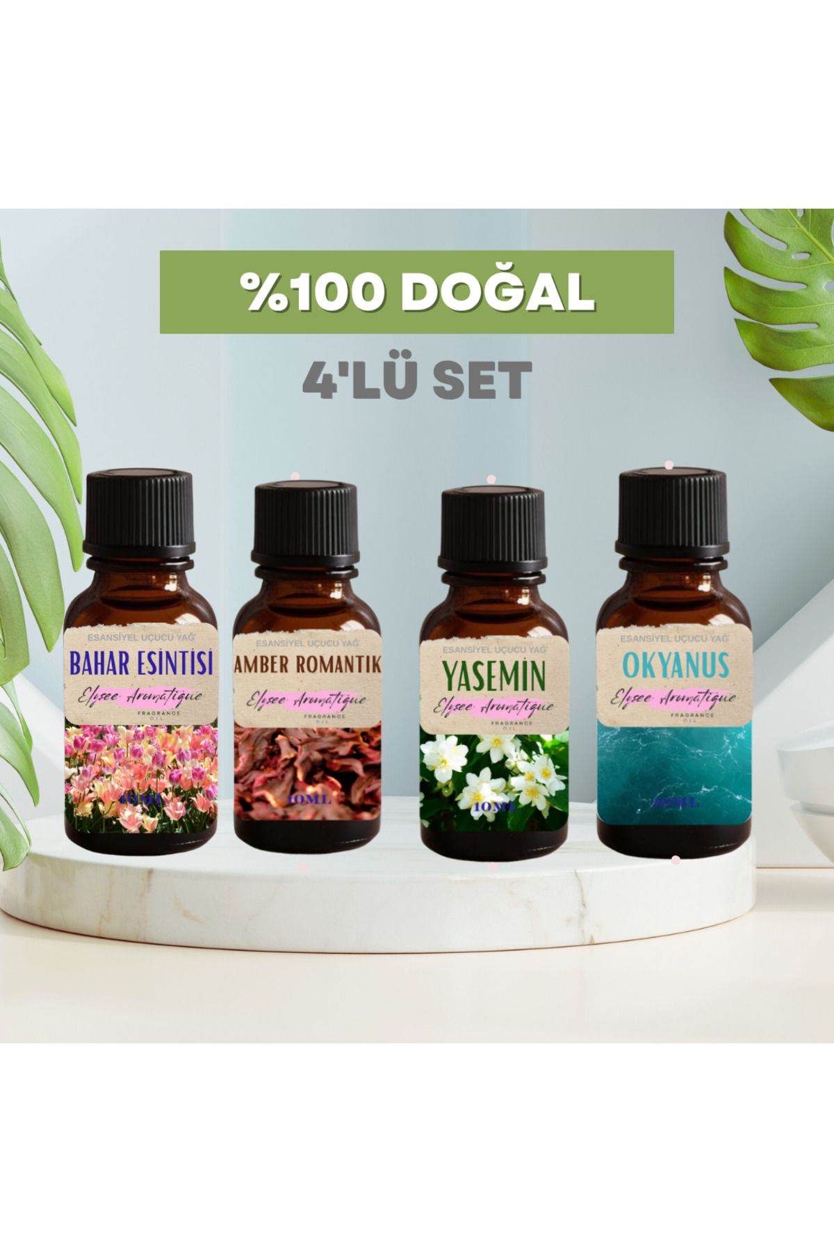 Elysee Aromatique 4'lü Set Esansiyel Uçucu Koku Yağı Difüzör Esansı Buhurdanlık Yağı Aromaterapi Yağı