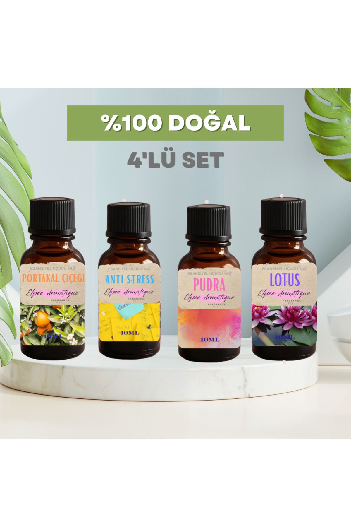 Elysee Aromatique 4'lü Set Esansiyel Uçucu Koku Yağı Difüzör Esansı Buhurdanlık Yağı Aromaterapi Yağı