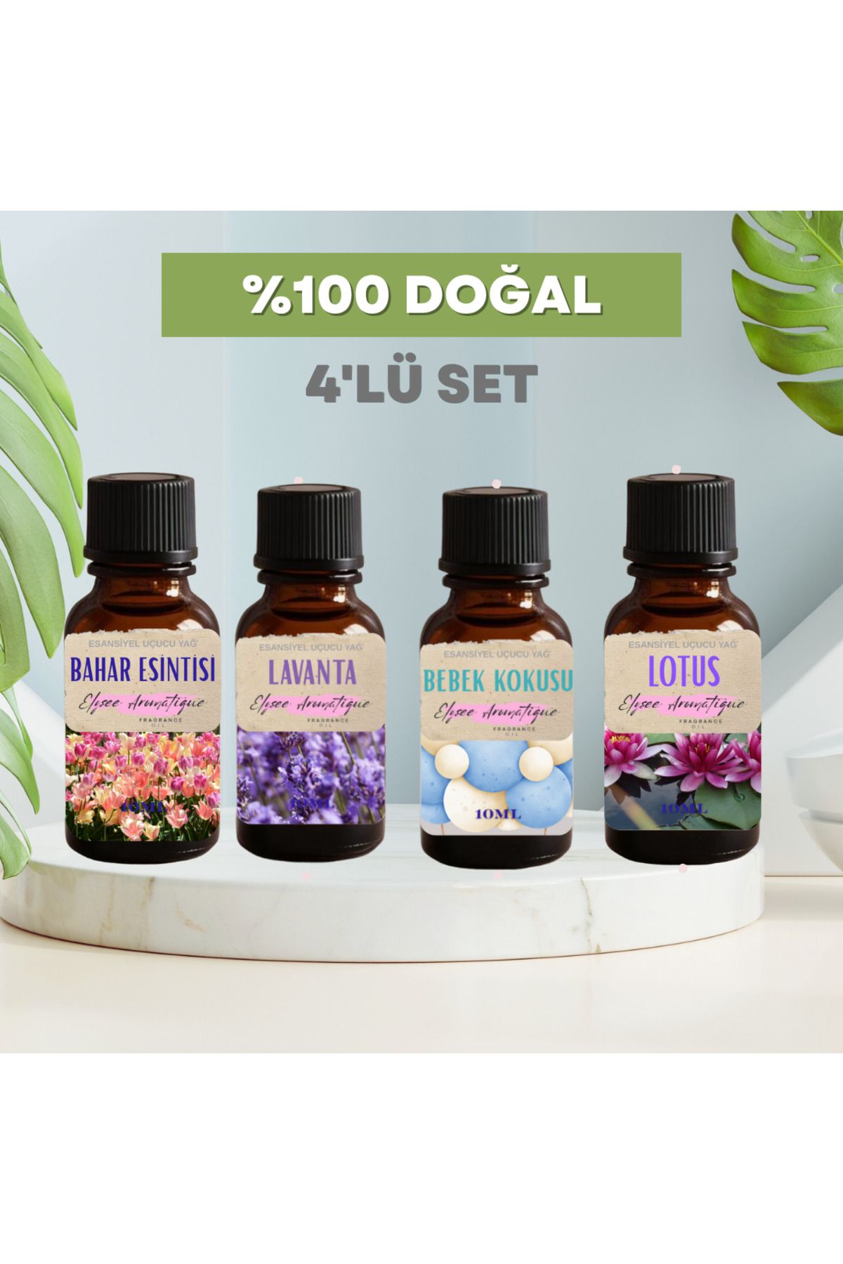 Elysee Aromatique 4'lü Set Esansiyel Uçucu Koku Yağı Difüzör Esansı Buhurdanlık Yağı Aromaterapi Yağı