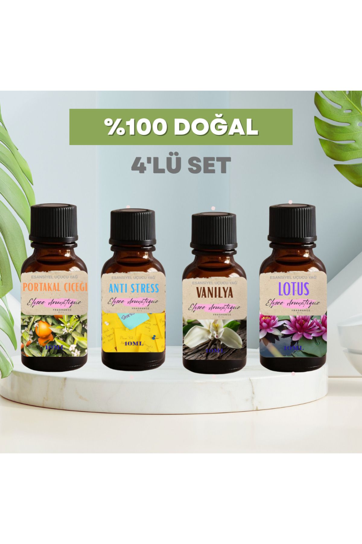 Elysee Aromatique 4'lü Set Esansiyel Uçucu Koku Yağı Difüzör Esansı Buhurdanlık Yağı Aromaterapi Yağı