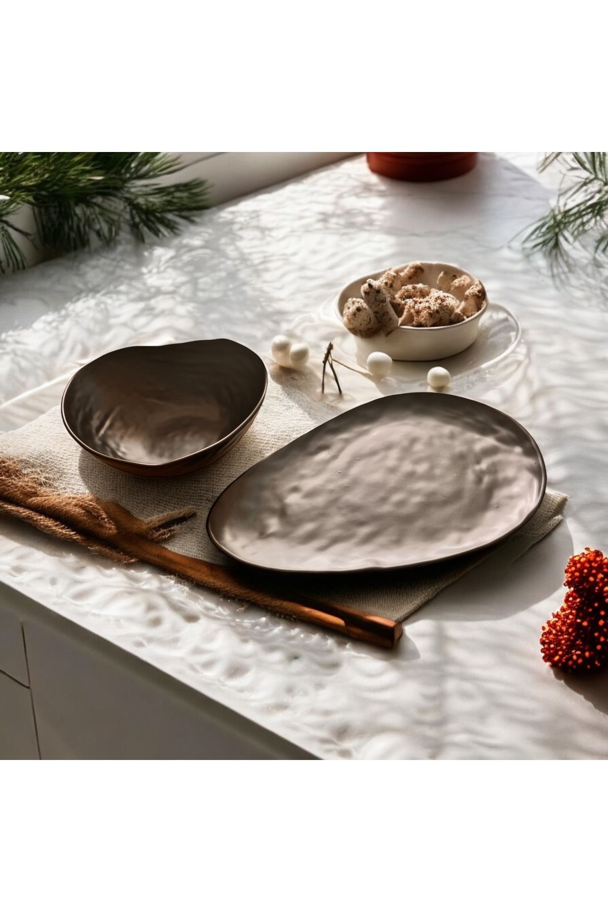BARITCIOGLU Makarna Salata Pilav Sunum Kasesi ve Kayık Tabak Büyük boy Set