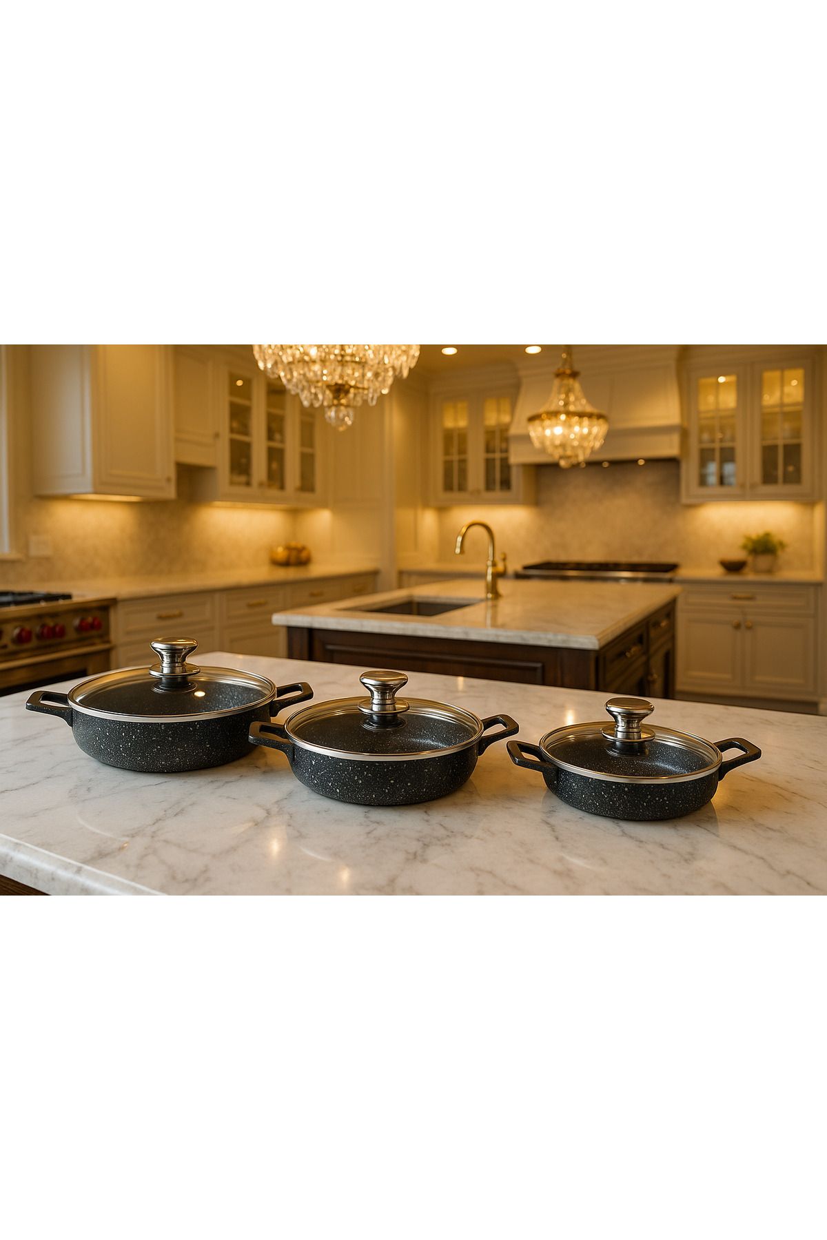Davet Kapaklı 3 Lü Granit SAHAN sET- 18CM-20CM-22CM Kapaklı Sahan Set