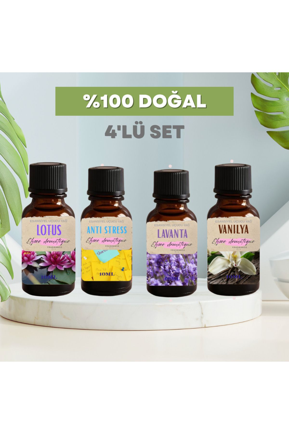 Elysee Aromatique 4'lü Set Esansiyel Uçucu Koku Yağı Difüzör Esansı Buhurdanlık Yağı Aromaterapi Yağı