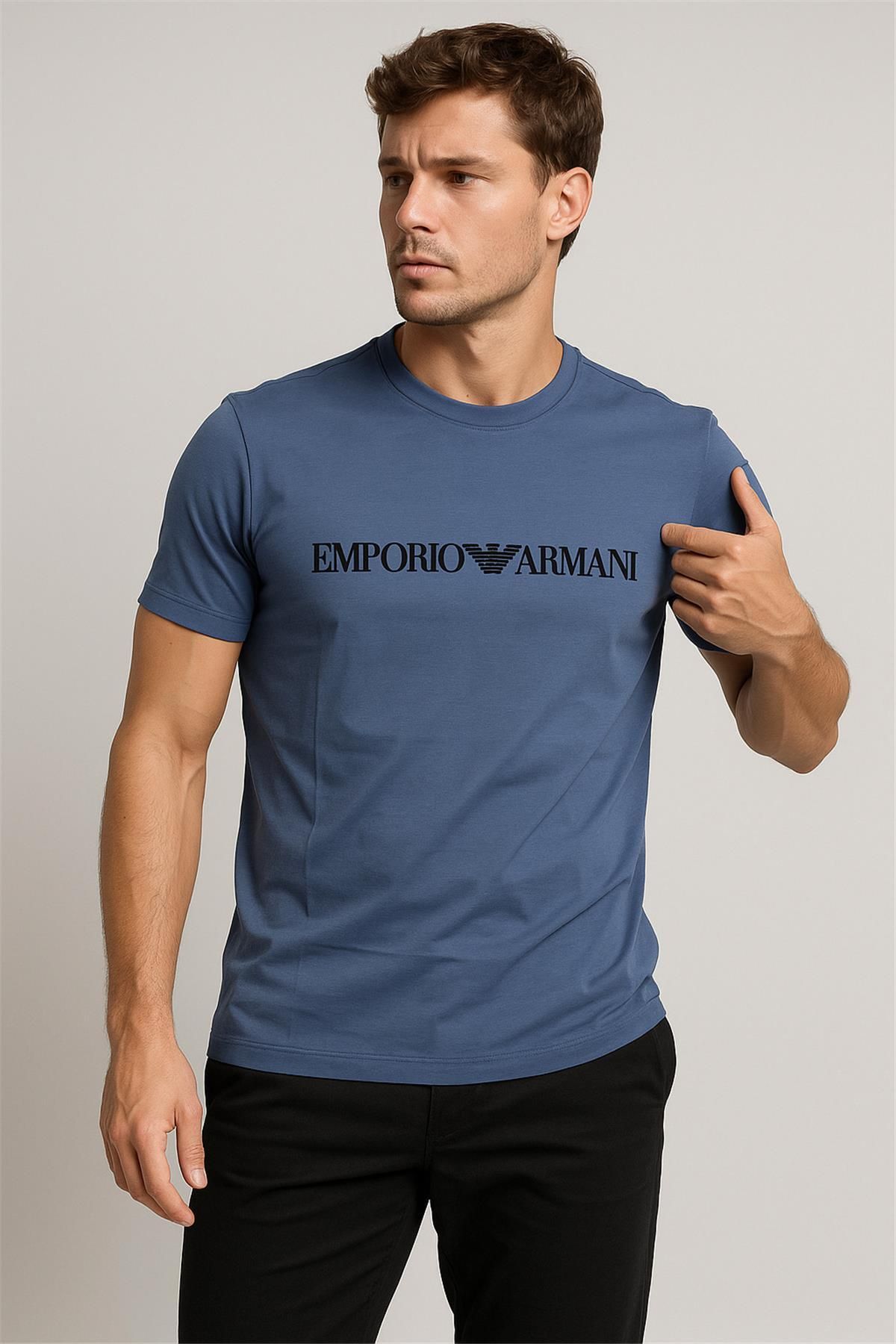 Trend07 TREND KAPINDA EMPORIARMANI BİSİKLET YAKA TSHİRT İNDİGO