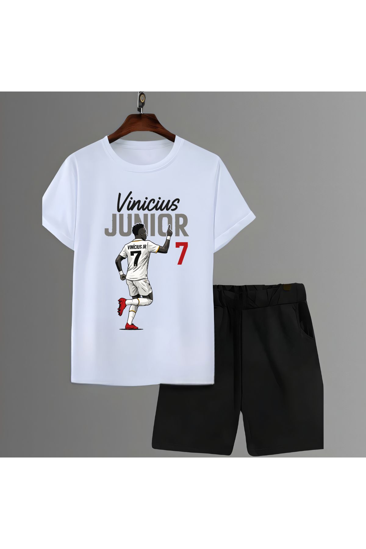 Biy Store Vinicius Junior fotoğraflı futbol forma baskılı unisex erkek tişört kadın t-shirt şort takımı