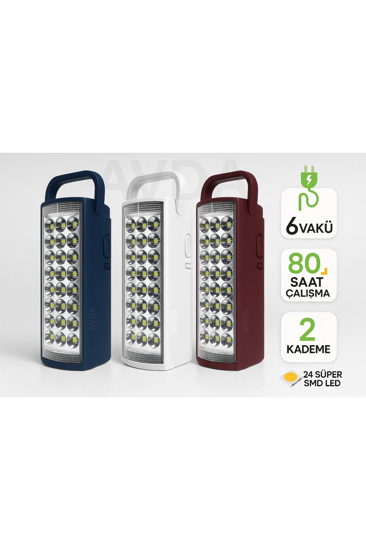 AVDA Kamp Lambası 6V – 24 LED – 80 Saat – Şarjlı Işıldak | 1 Adet | Karışık Renk