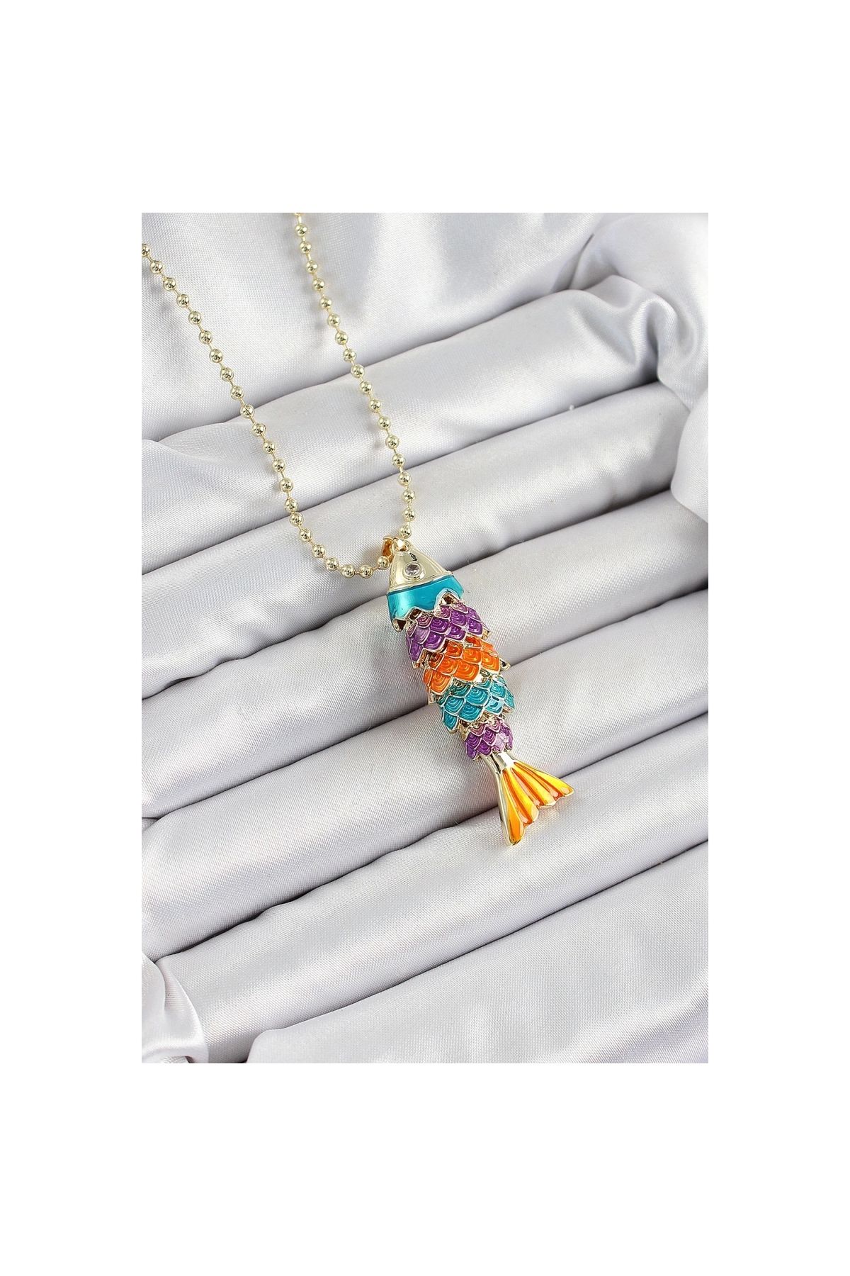 Narnuga Pirinç Rainbow Balık Model Zirkon Taşlı Gold Renk Kadın Kolye - TJ-BKO10245