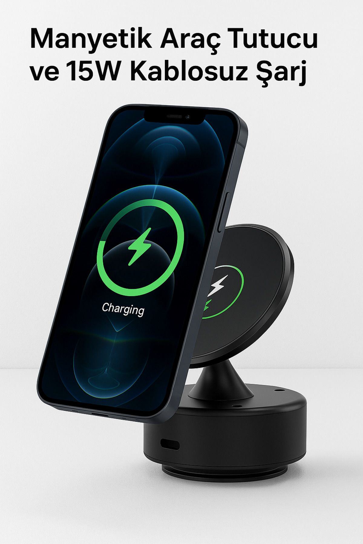 Qifit 15W Manyetik Kablosuz Araç Şarjı ve 18W Type-C Hızlı Şarj Destekli Tutucu