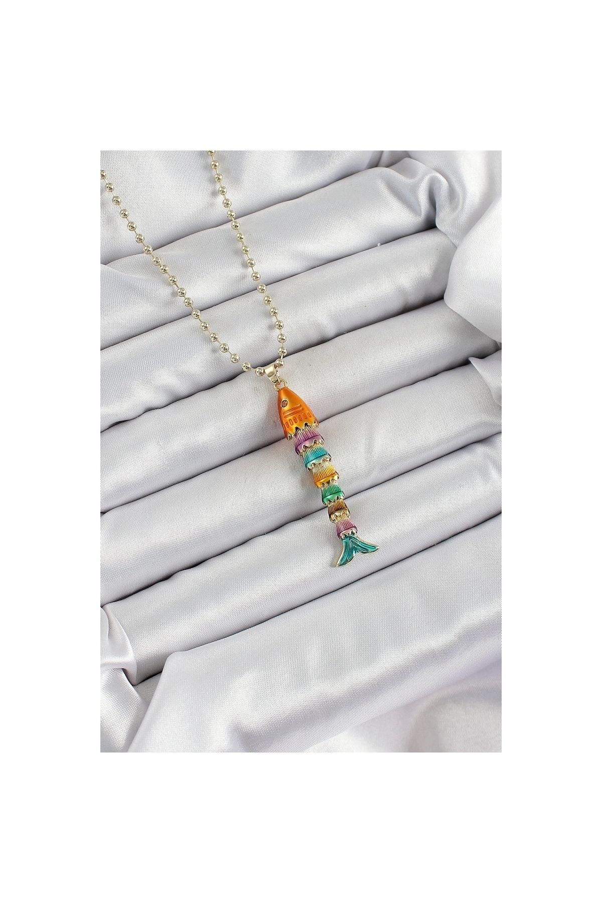 Narnuga Pirinç Rainbow Balık Model Zirkon Taşlı Gold Renk Kadın Kolye - TJ-BKO10243