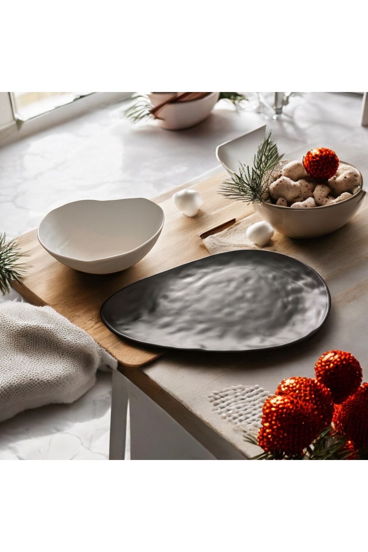 BARITCIOGLU Makarna Salata Pilav Sunum Kasesi ve Kayık Tabak Büyük boy Set