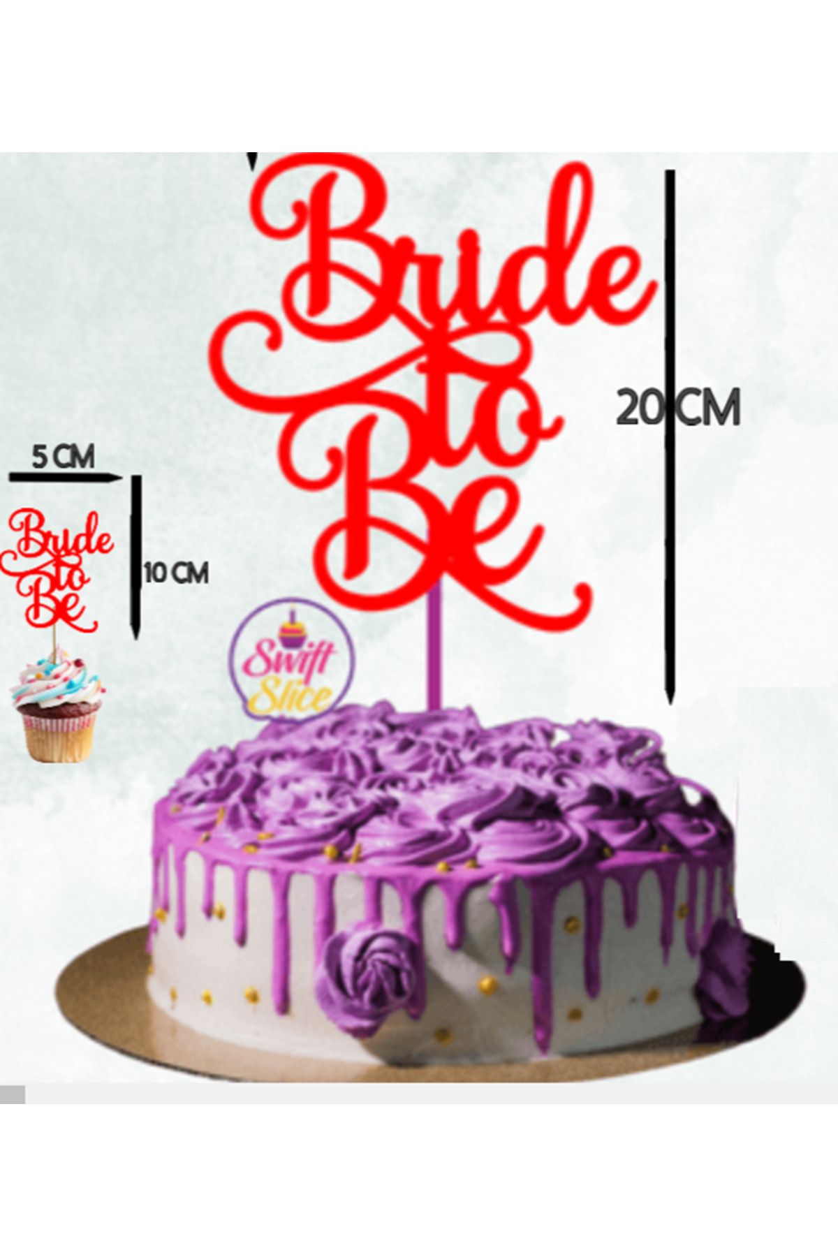 Hiras Dizayn 20 adet Cupcake 2 Adet Buyuk Boy Bride To Be Yazısı Pasta Süsü +Cupcake Kürdanı