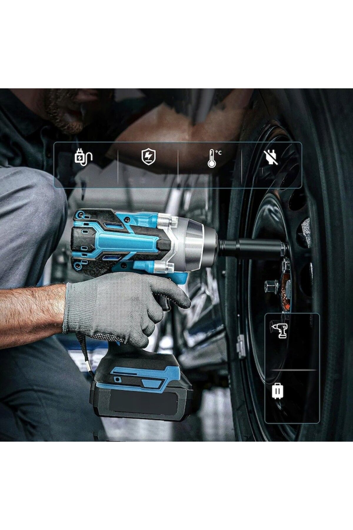 GENERAL-Cordless impact wrench, 520 N.m, ergonomic handle, LED light, set with 2 batteries and accessories 3