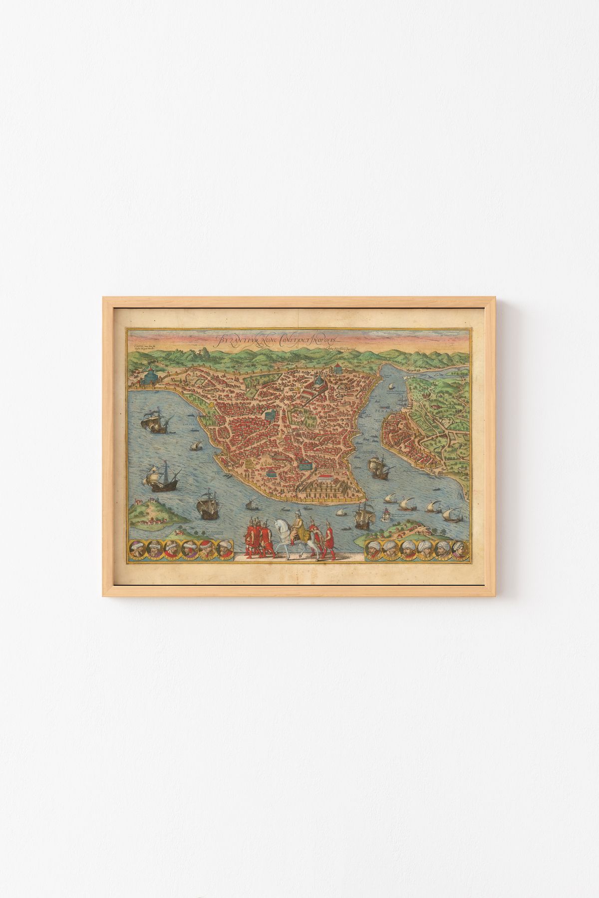epiqart 1572 İstanbul Haritası - Ahşap Desenli Çerçeve