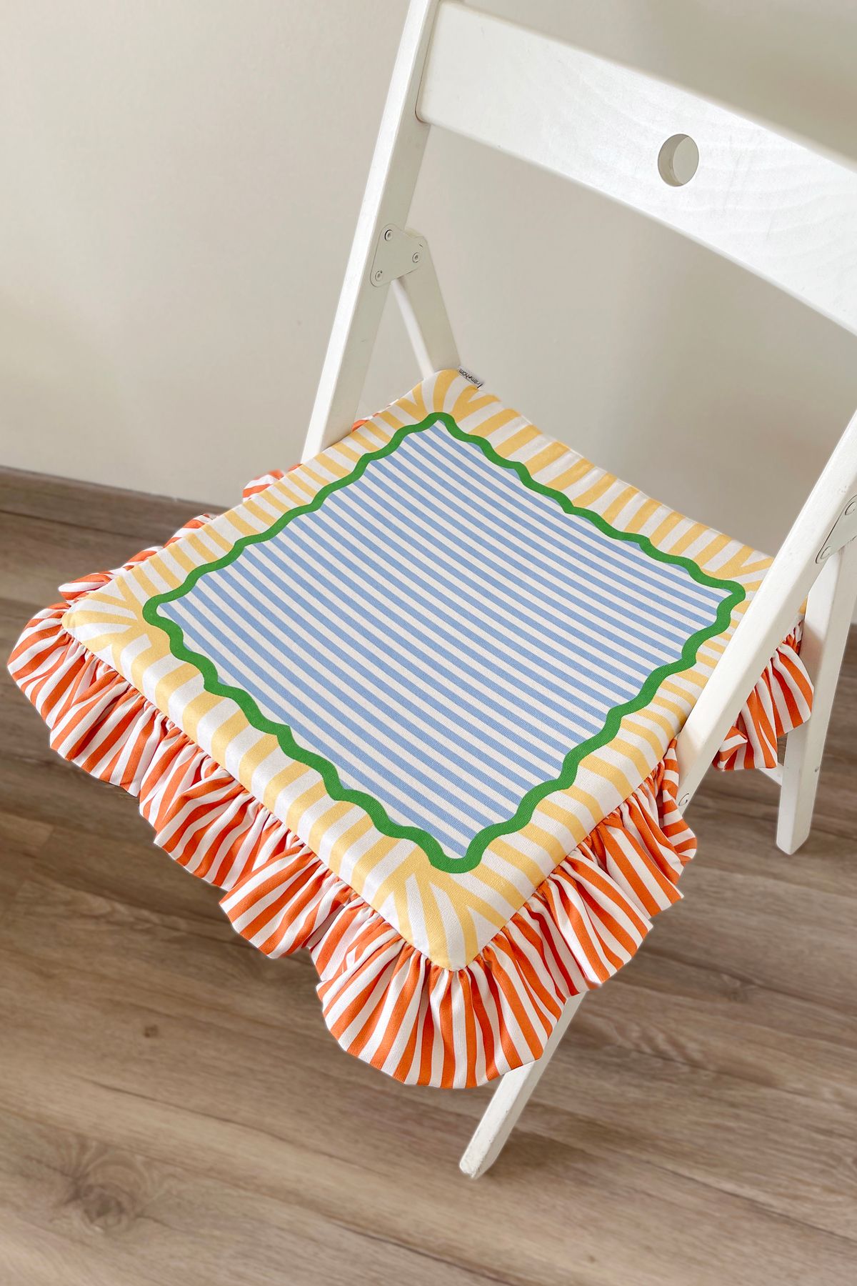 RİTMOHOME Çizgili Fırfırlı Marin, Vintage, Country, Iskandinav, Bohem 40x40 Sandalye Minderi
