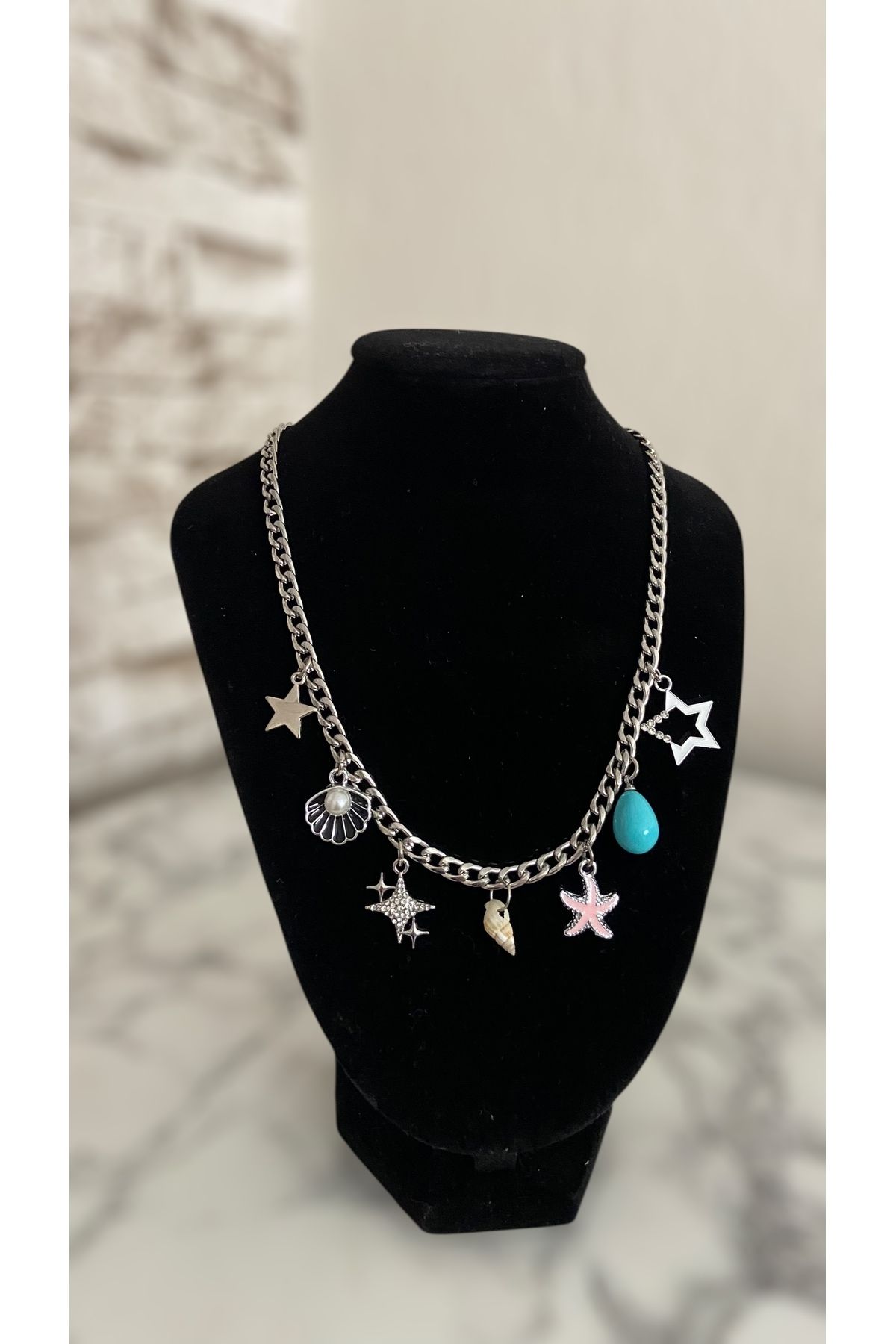 Velora Jewelry Kum deniz güneş yaz konseptli çoklu çelik kolye
