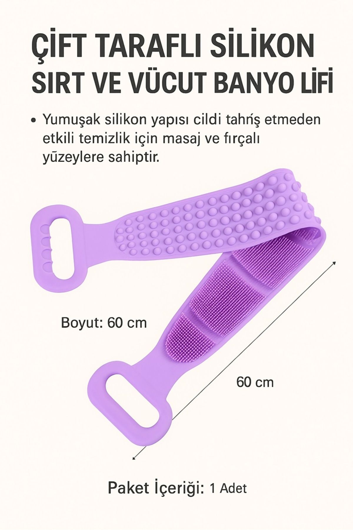 keyfisepet en keyifli sepet Çift Taraflı Silikon Sırt ve Vücut Banyo Lifi