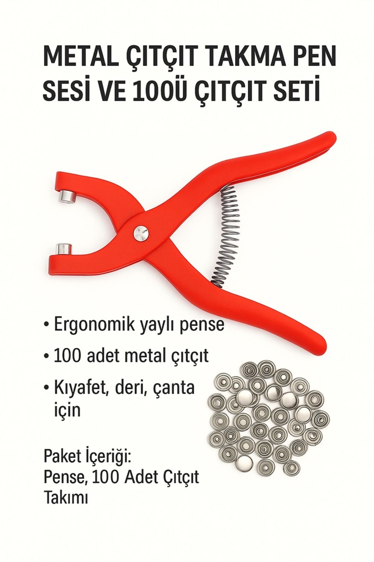 keyfisepet en keyifli sepet Metal Çıtçıt Takma Pensesi ve 100’lü Çıtçıt Seti – Kıyafet, Deri, Çanta İçin