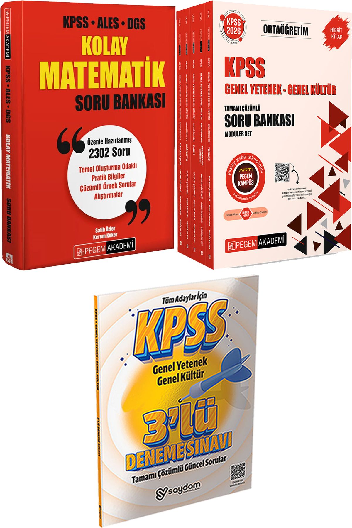Pegem Akademi Yayıncılık Kolay Matematik Soru Bankası - 2026 KPSS Ortaöğretim Soru Modüler Set + 3 Deneme