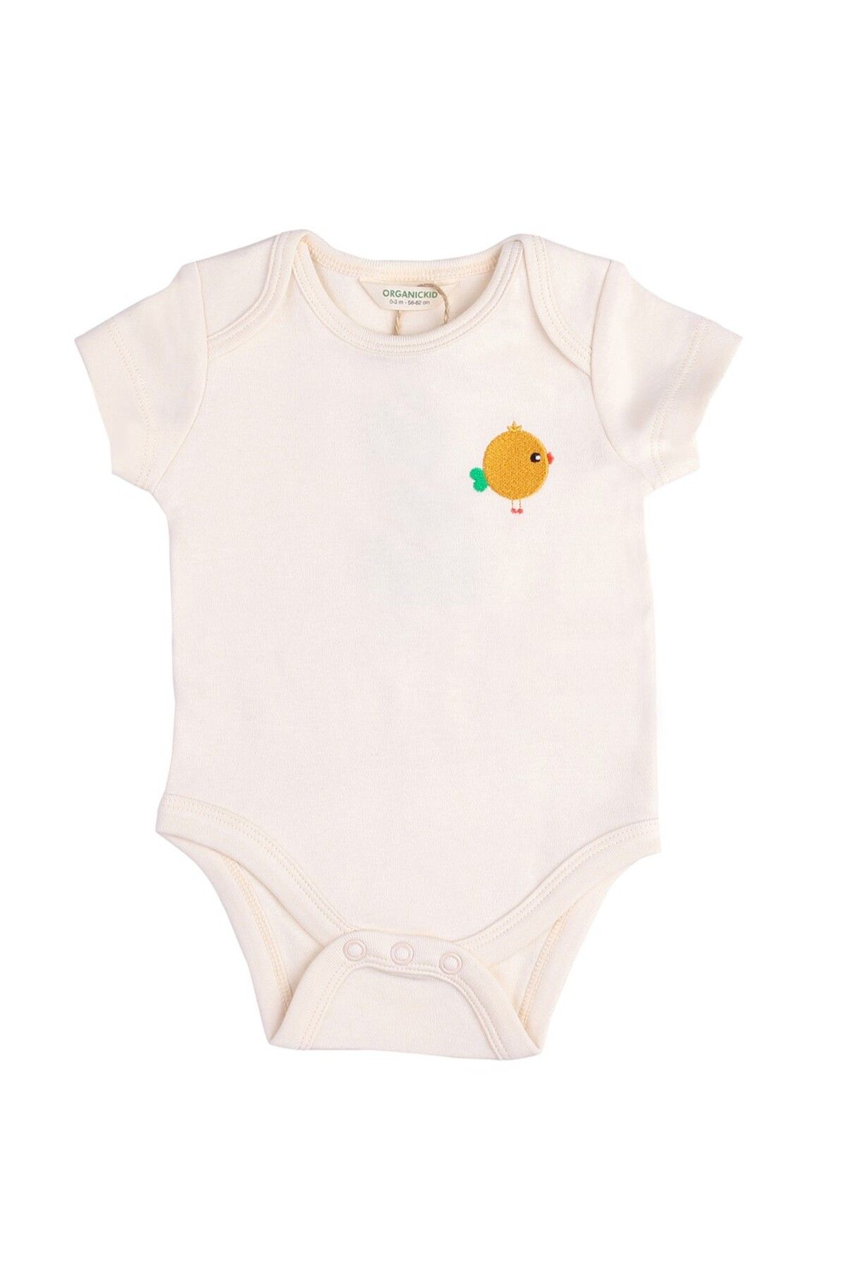 OrganicKid Natürel %100 Organik Pamuk Nakışlı Kısa Kollu Çıtçıtlı Body