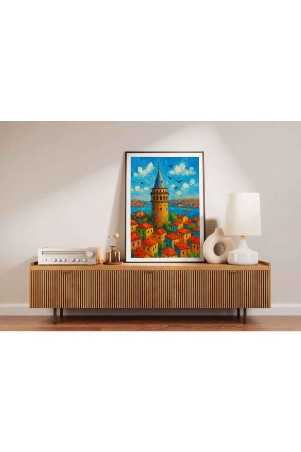 molisdesignco Yağlı Boya Görünümlü Galata Kulesi Poster, Çerçevesiz Poster