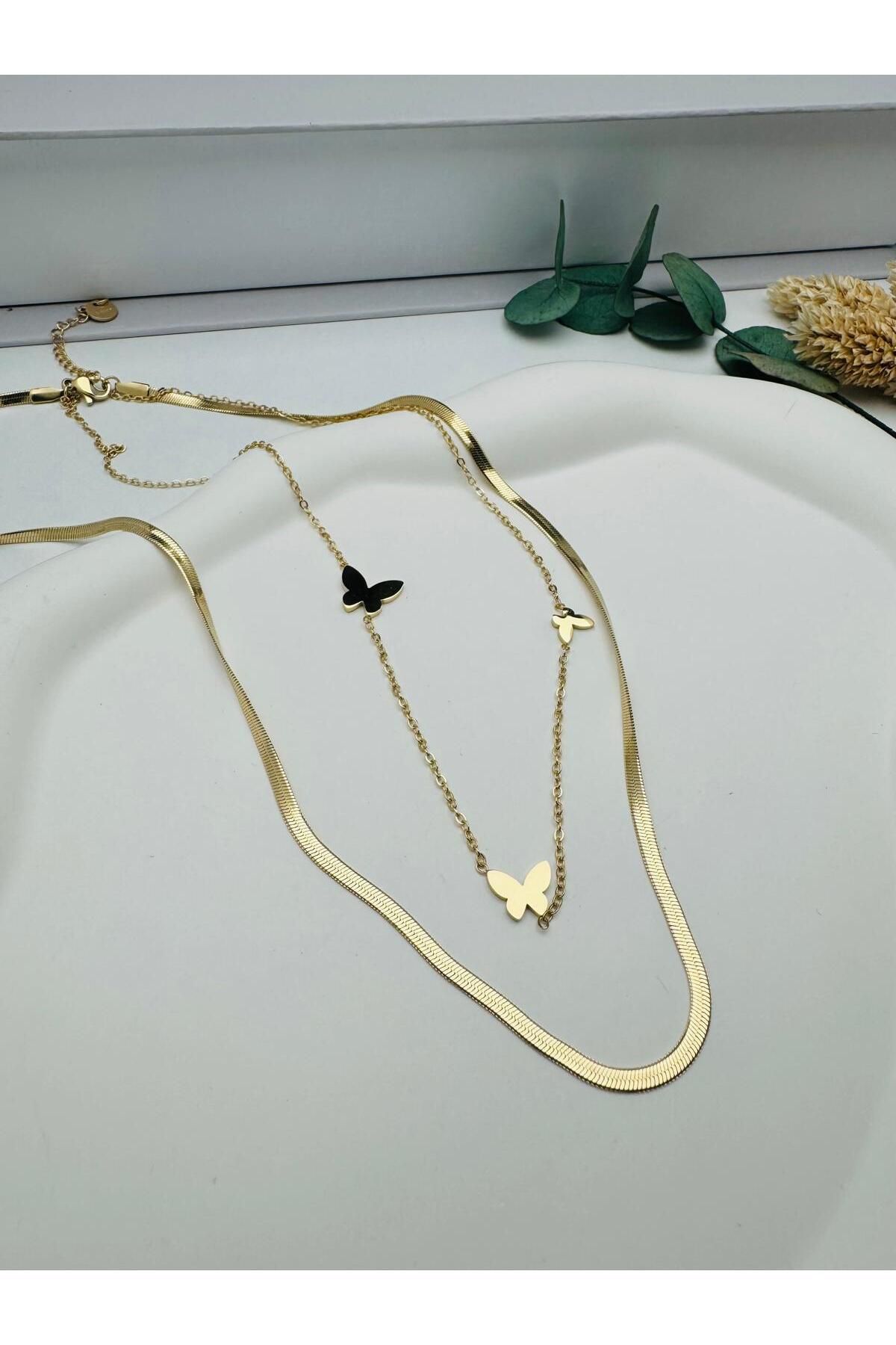 nerede bulurum Kelebek Detaylı Çelik kolye (Gold) 0106117