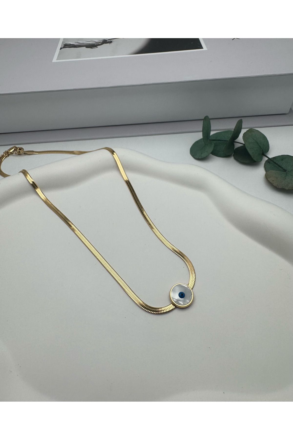 HEDİYELANDY Mavi Taş Detaylı Çelik Kolye (Gold) 010622
