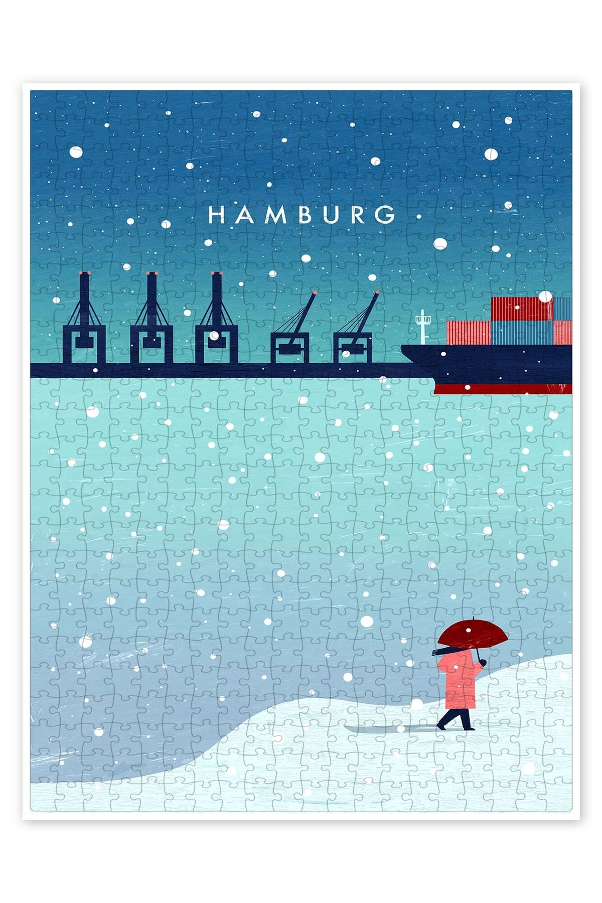 Jeronkarji Kışın Hamburg 500 Parça Puzzle Yapboz Şehir Manzara Temalı Hobilik