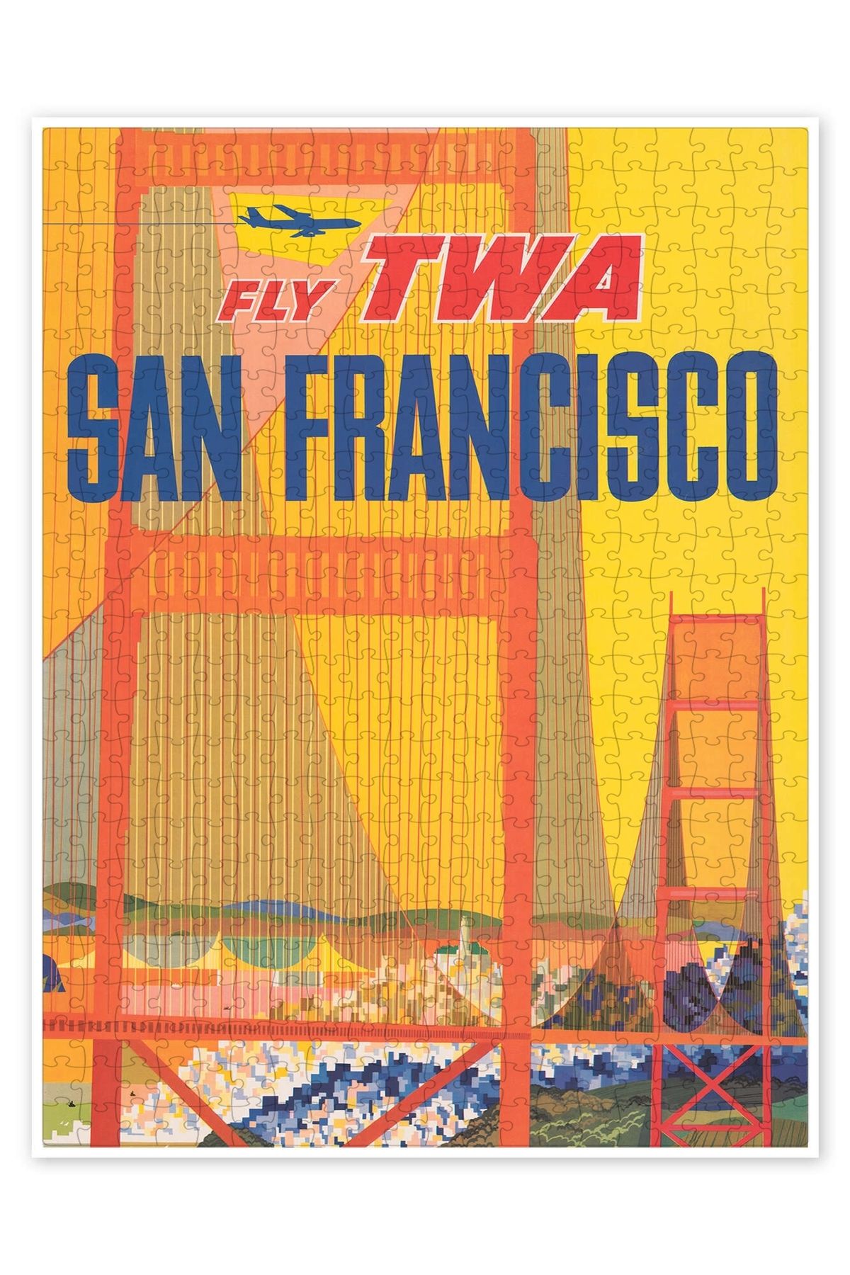 Jeronkarji TWA ile San Francisco'ya Uçuş 500 Parça Puzzle Yapboz Şehir Manzara Temalı Hobilik