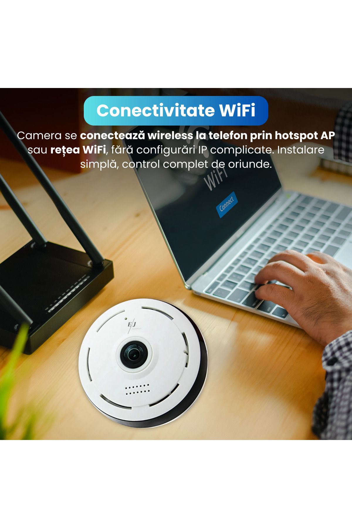 Spionescu-Cameră mini ascunsă WiFi cu obiectiv Fisheye la 360° de 1,44 mm, detectare mișcare prin inteligență artificială, audio bidirecțional 4