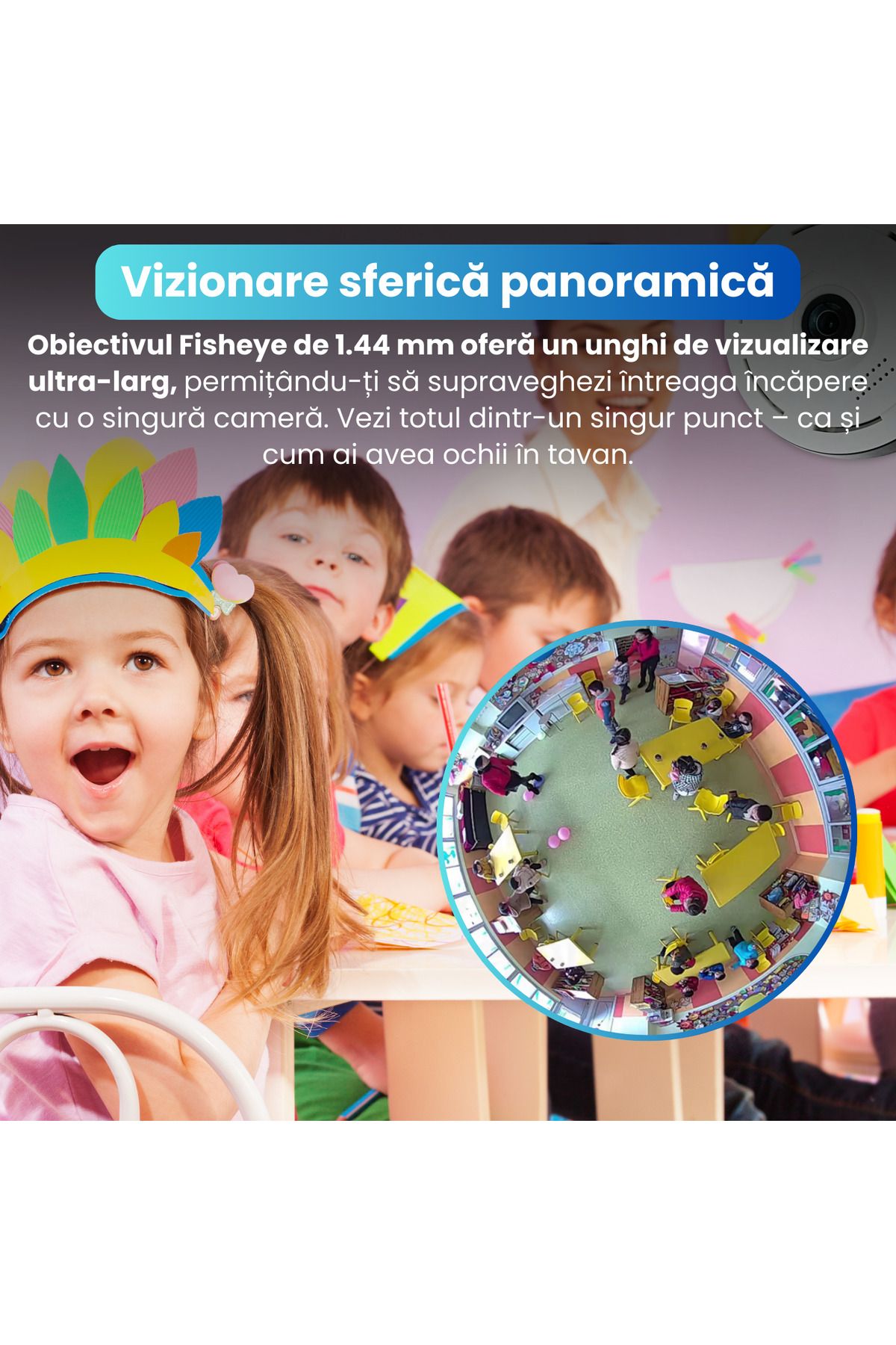 Spionescu-Cameră mini ascunsă WiFi cu obiectiv Fisheye la 360° de 1,44 mm, detectare mișcare prin inteligență artificială, audio bidirecțional 6