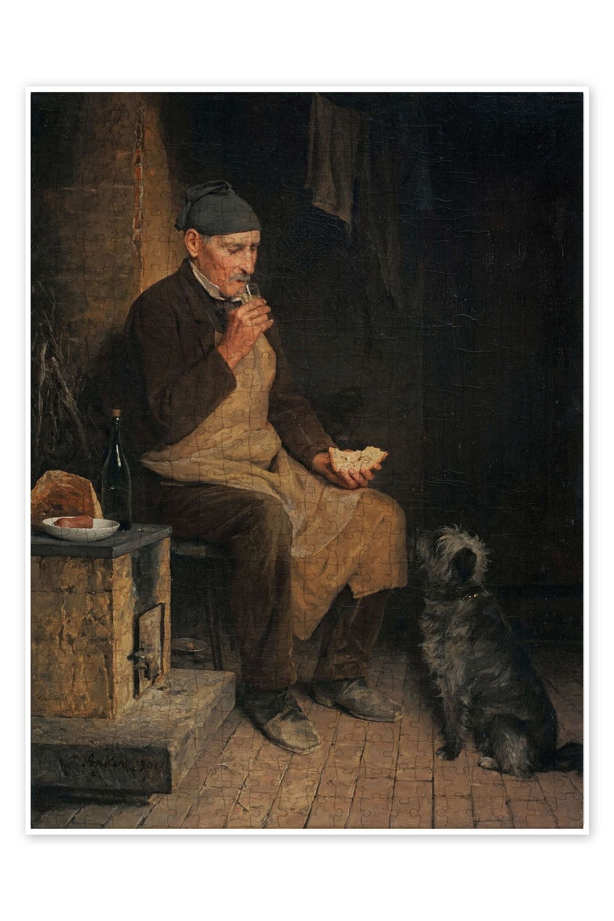 Jeronkarji Dinlenen yaşlı adam 500 Parça Puzzle Yapboz Kedi Köpek Temalı Doğa ve Orman Hayvanları